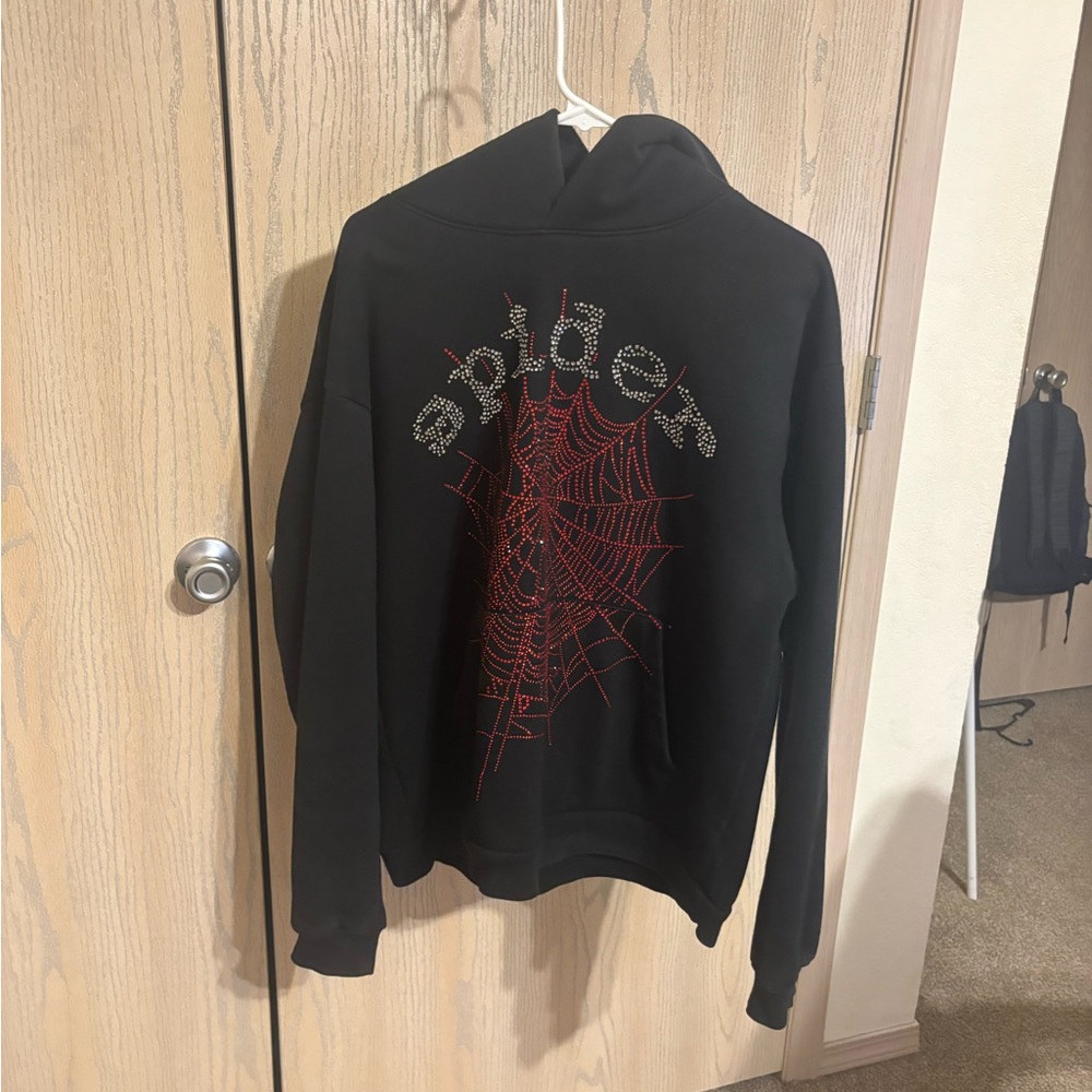 Black Hoodie with Red Spider Web Design